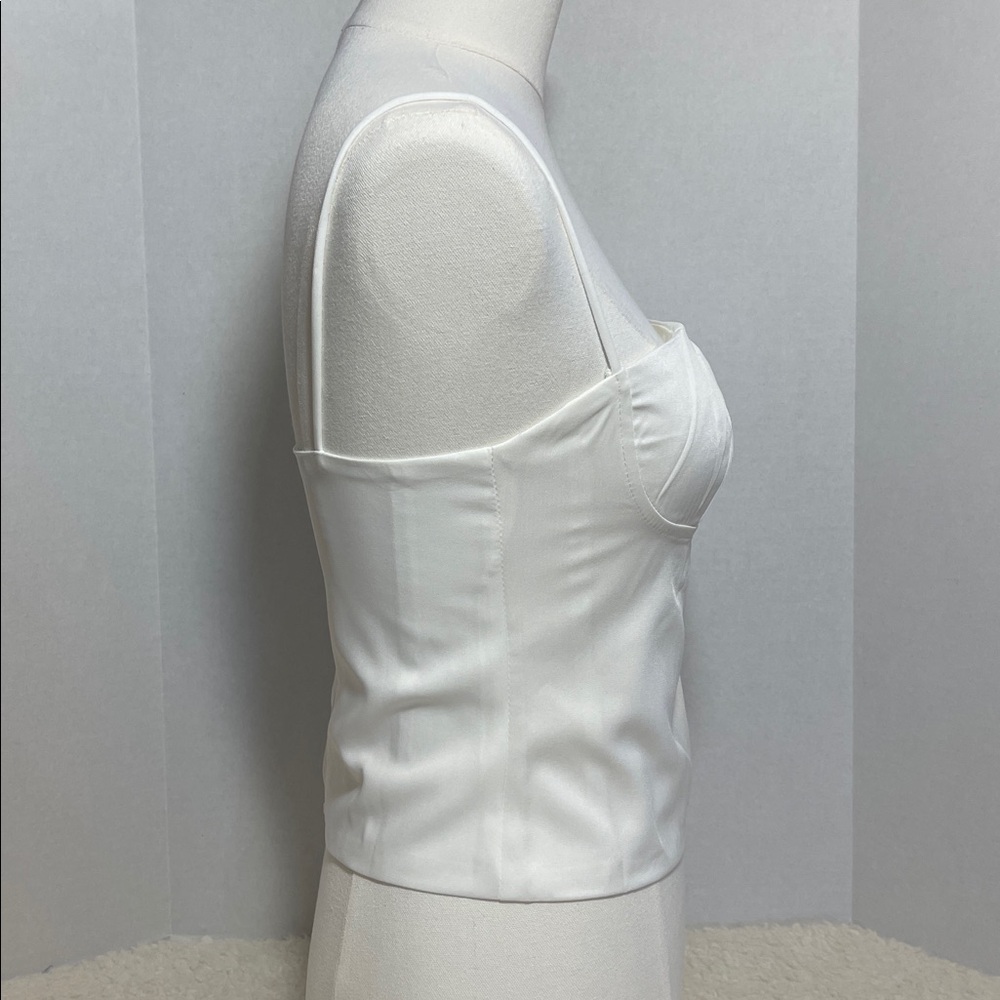 NWOT White Structured Satin Sheen Crop Spaghetti Strap Cami Top – Size Small - Picture 6 of 16